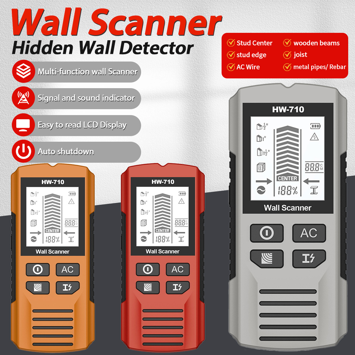Pipe Detector Wall Scanner - Detector de Paredes HW-710, Escáner Multifunción